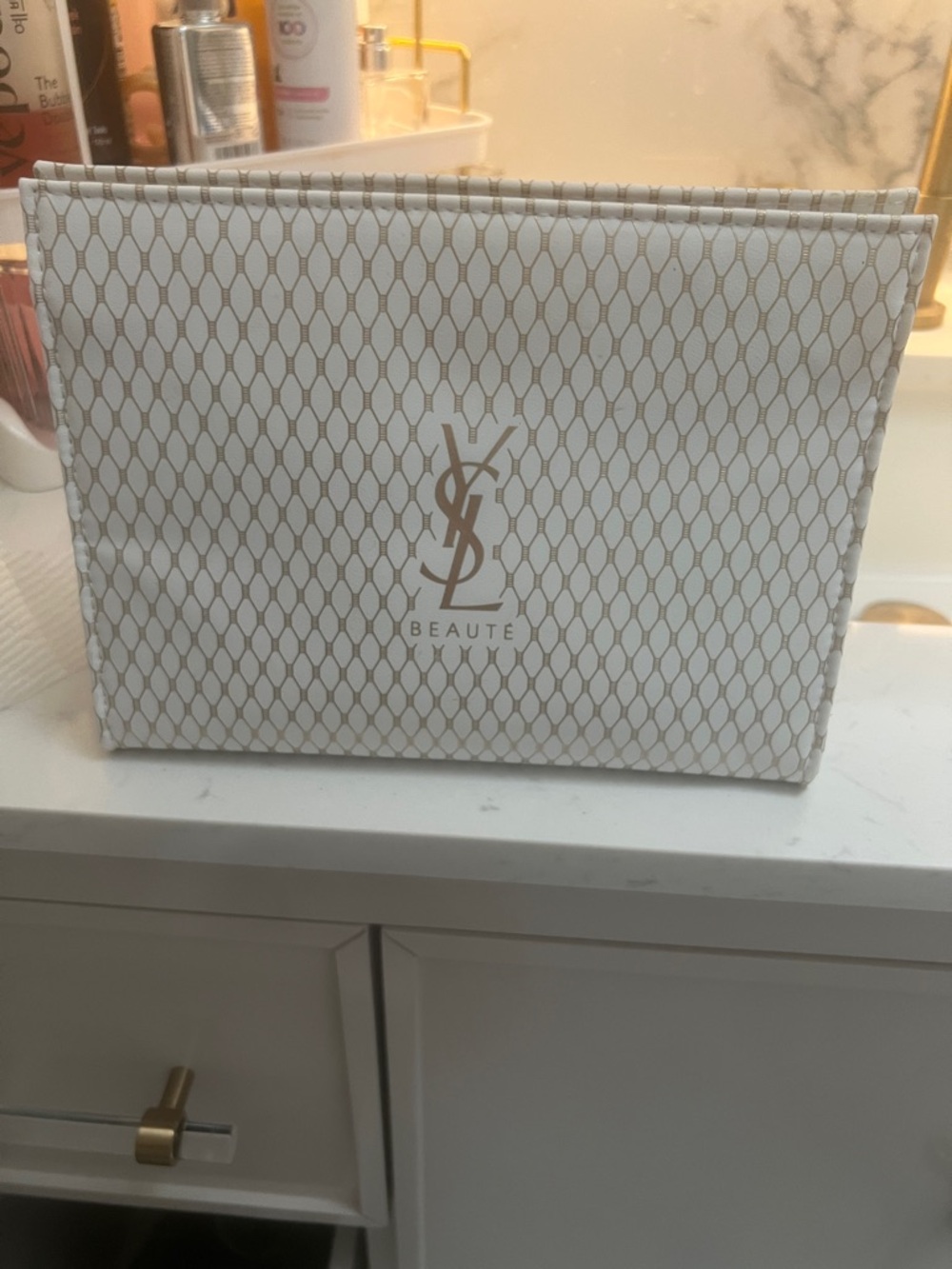 Yves Saint Laurent White and Gold Lattice Cosmetic Pouch